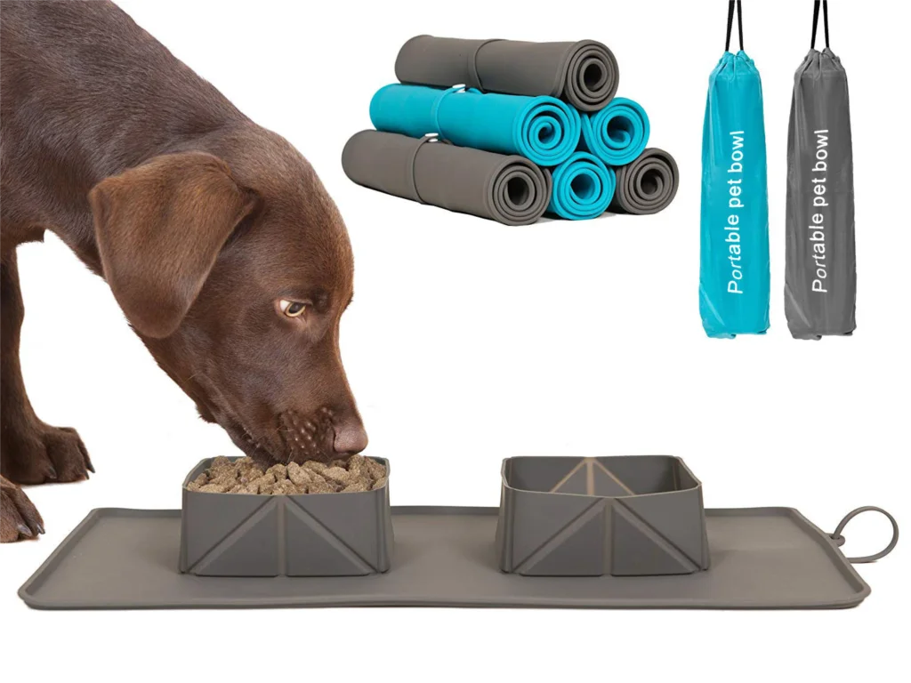 

Collapsible Dog Bowls, Portable Travel Pet Food Feeding Cat Bowl, No Spill Non-Skid Silicone Mat, for Traveling, Hiking, Camping