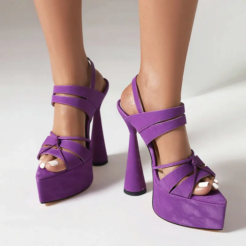 

Туфли женские на очень высоком каблуке, туфли с открытым носком, для свадьбы, вечеринки, странный стиль, туфли на шпильке, фиолетовые, на лето