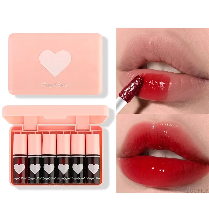 

6 Colors Lip Glaze Mirror Gloss Set Waterproof Non-stick Cup Lip Gloss Makeup Tint Dye Liquid Lipstick Makeup Cosmetics