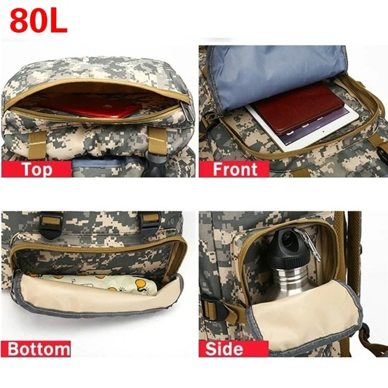 80L Camo Backpack Military Hiking Bag Army Rucksack Waterproof Tactical Backpacks(6 Color) field tactical backpack outdoor