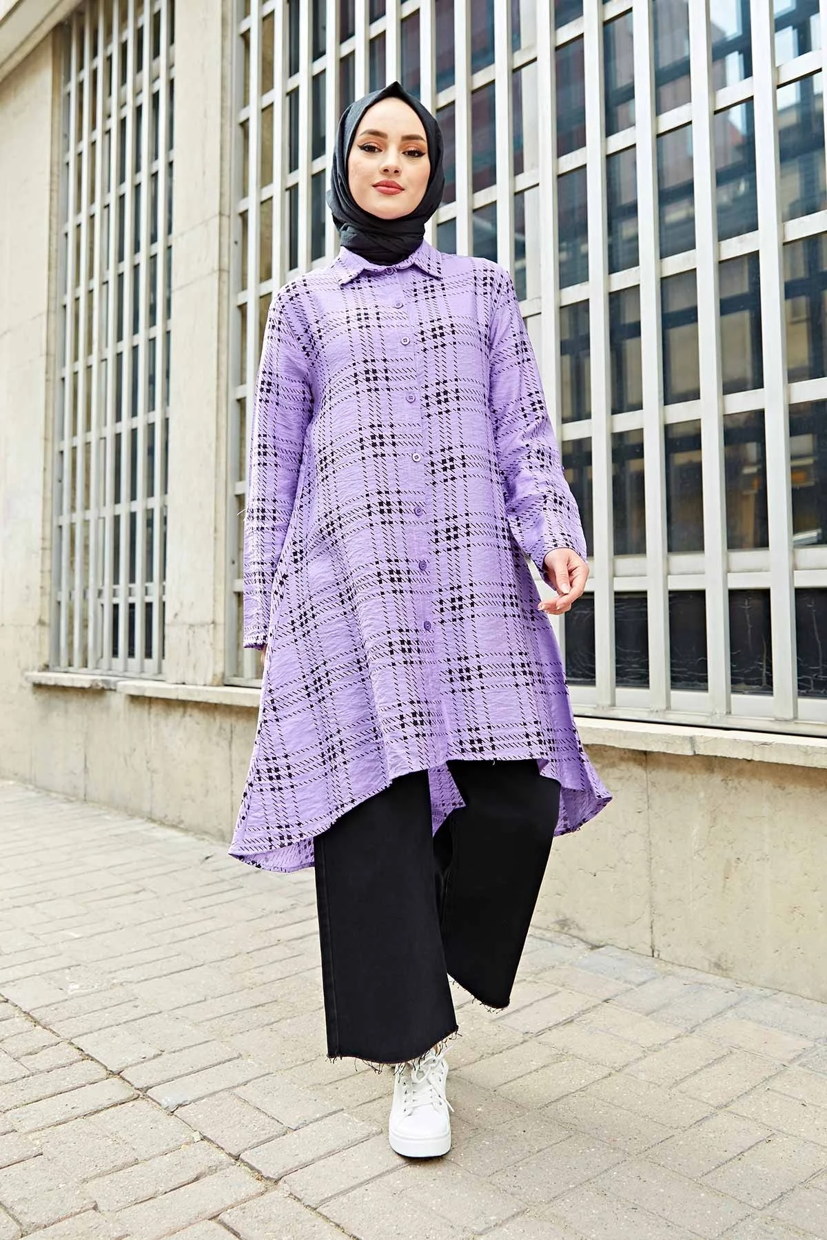 Patterned Asymmetrical Cut Shirt TH-Purple