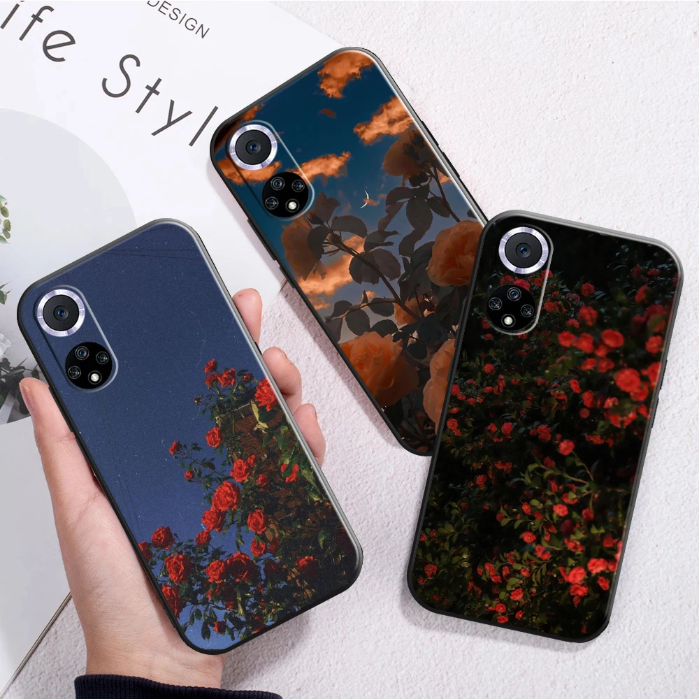 

Beautiful Real Flower Fashion Phone Case For Huawei P30 Lite P20 Pro Honor 10 8X 9X 10X 9A Carcasa Funda Coque Back Black