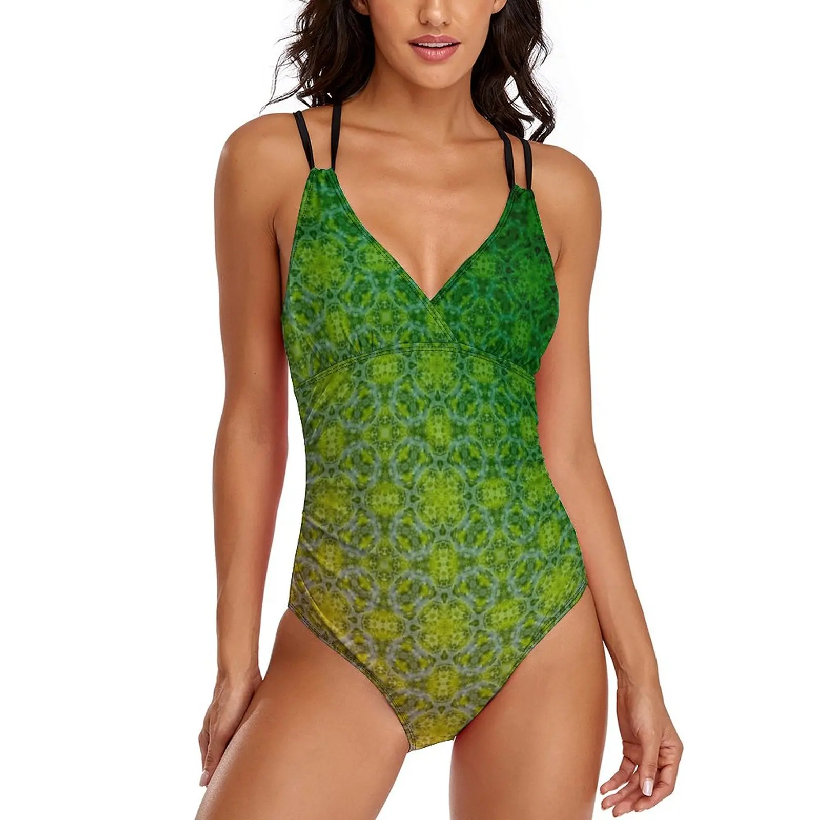 

Красный зеленый купальник с эффектом омбре, купальник с винтажным принтом, Цельный боди, женская сексуальная стильная пляжная одежда с пуш-...