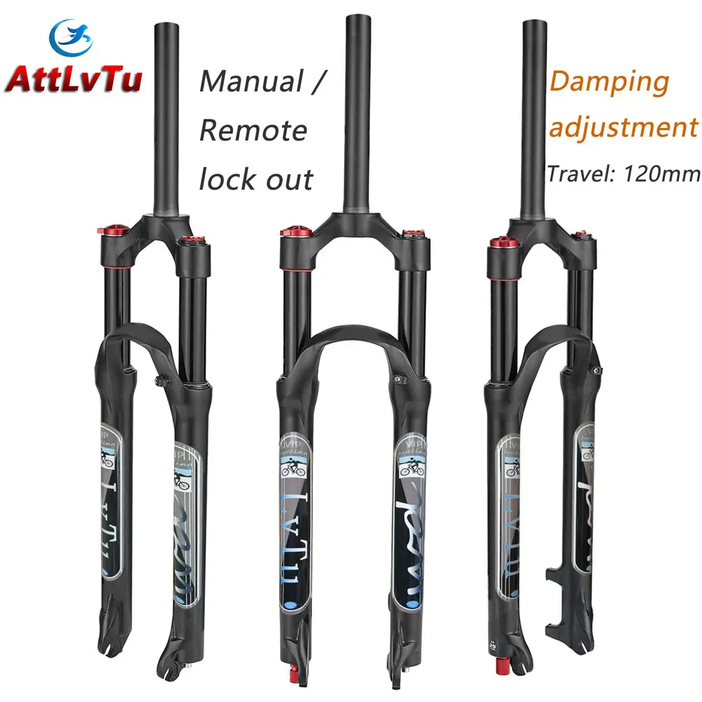 

AttLvTu Air MTB Suspension Fork 26/27.5/29 Travel 120mm, Rebound Adjust 1-1/8 Straight/Tapered Tube QR 9mm Ultralight Disc