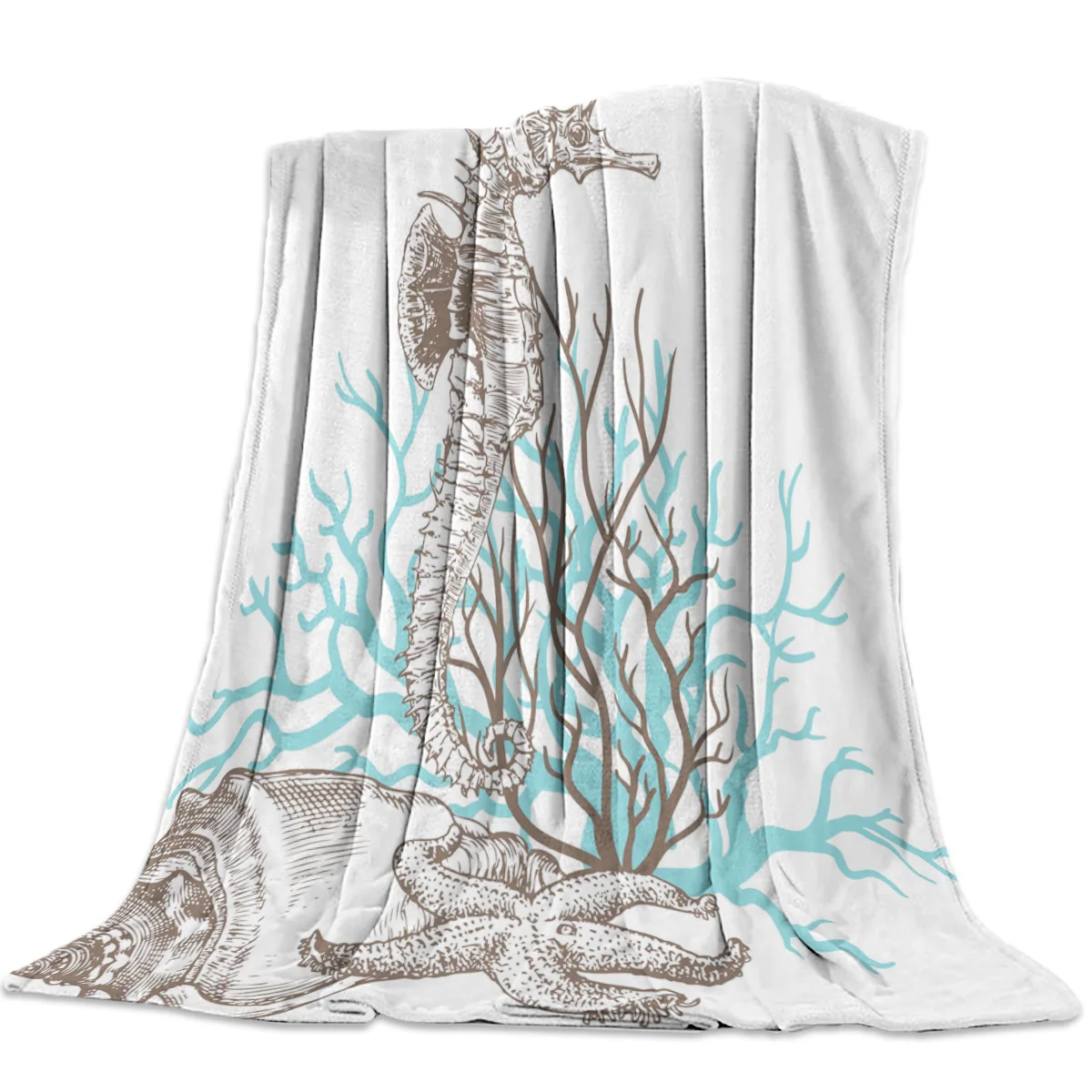 

Marine Life Children Couch Bedspread Nautical Style Seahorse Throws Cover Durable Warm Cozy Coverlet Blankets