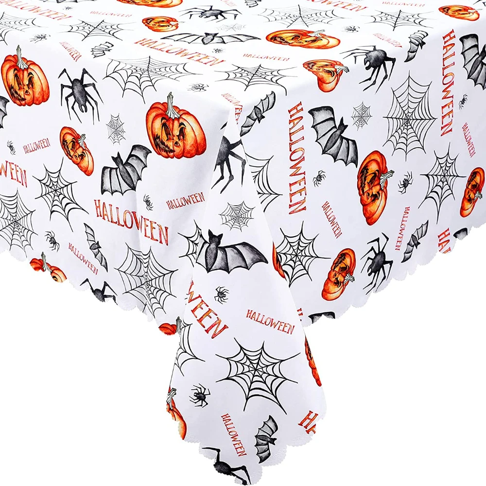 

Halloween Linen Rectangular Tablecloths Party Decoration Bat Spider Web Pattern Dustproof Dining Table Tablecloth Table Cover