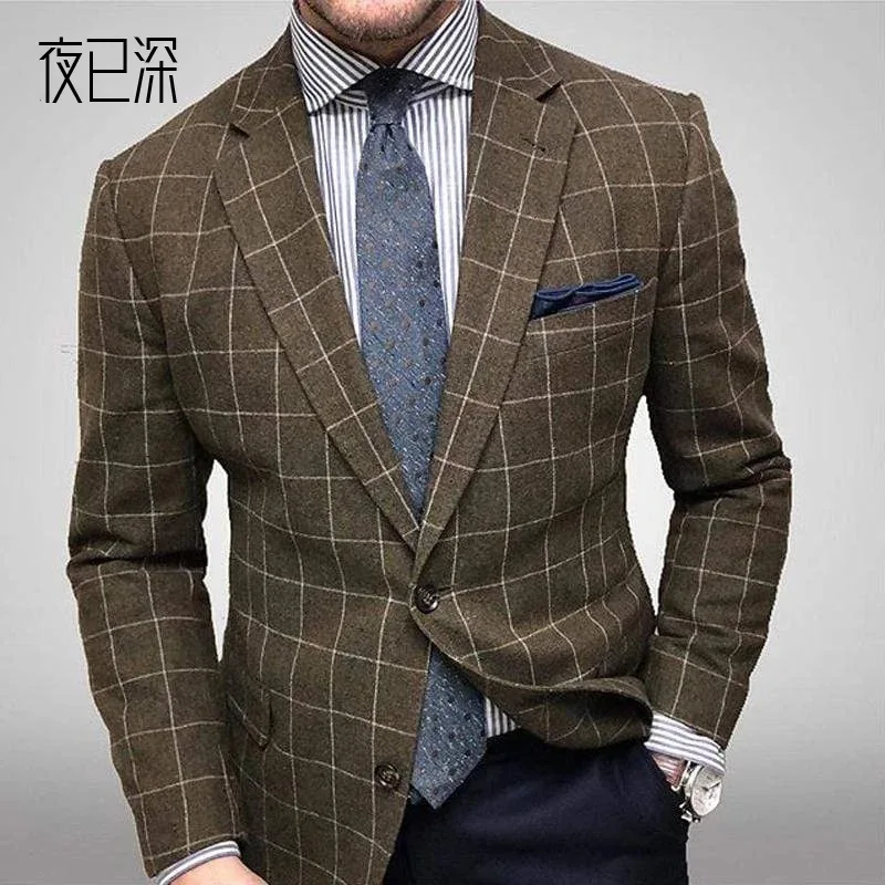 

2021 European And American Foreign Trade Cross-border Men's Clothing New Plaid Casual Suit Men