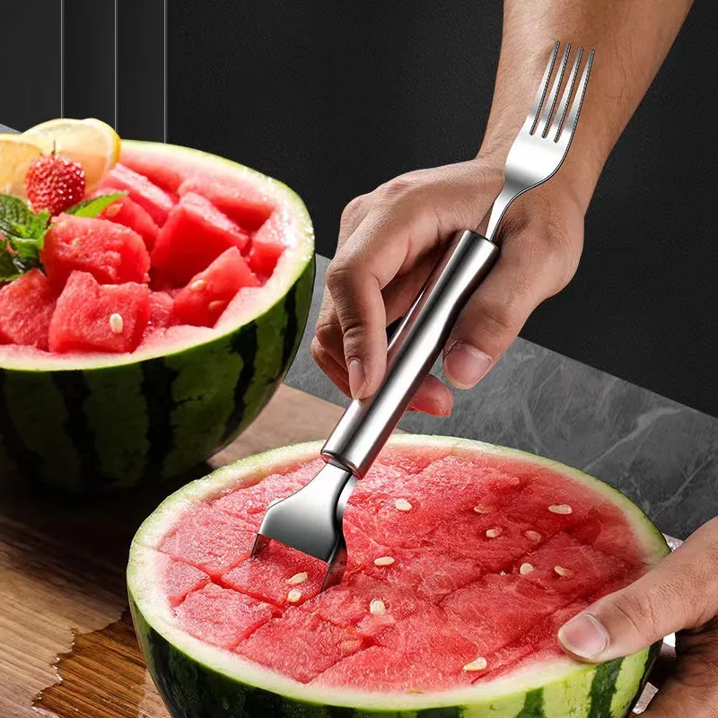 

2 In 1 Watermelon Cutter Stainless Steel Fruit Splitter Slicer Knife Multi-Purpose Divider Pulp Scooper Kitchen Accessories