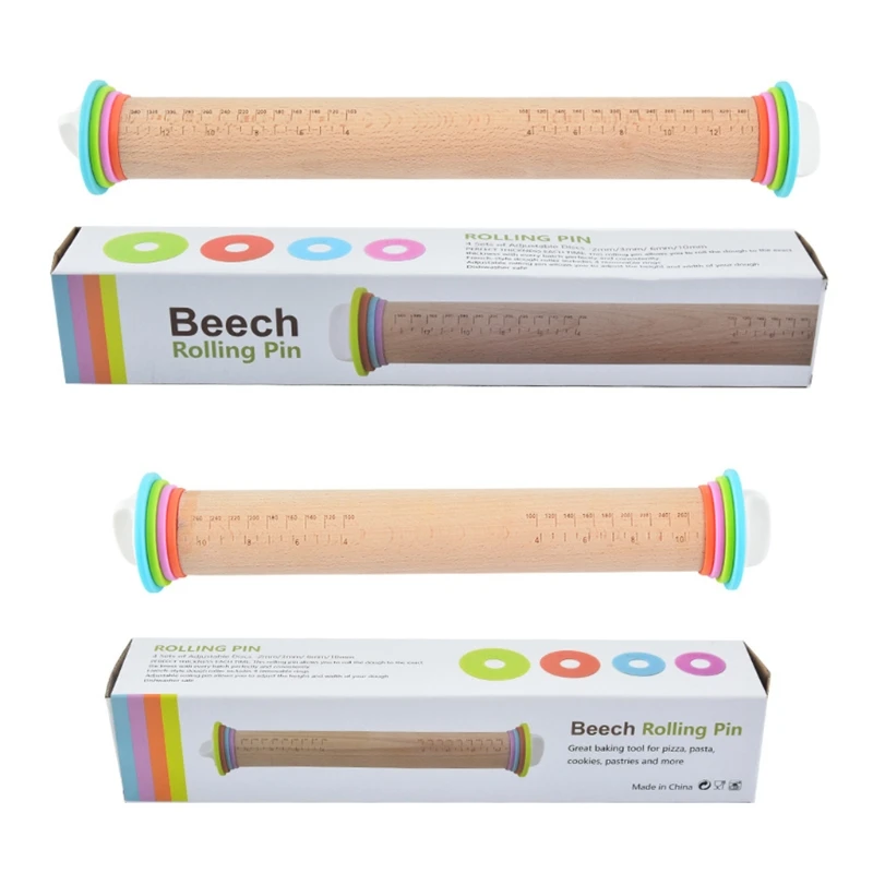 Wooden Rolling Pin With Thickness Rings Practical and Delicate Design Durable
