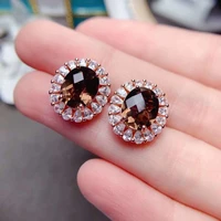 yulem earrings for women stud earrings natural smoky quartz big size 810mm for women 925 sterling silver earrings