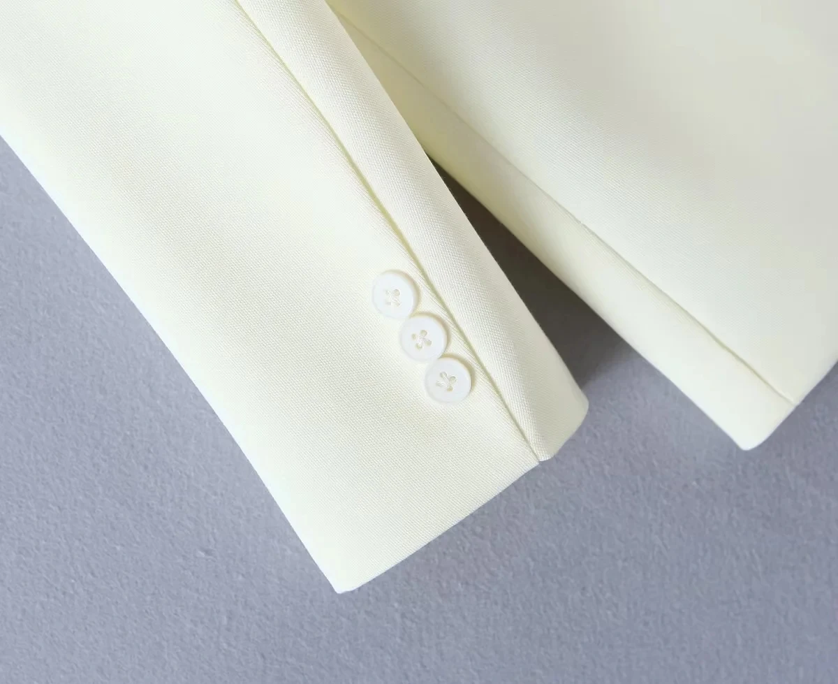 Jenny&Dave Ins Blogger Fashion Pockets Milk White Color Casual Blazers Loose Double Breasted Jackets Women