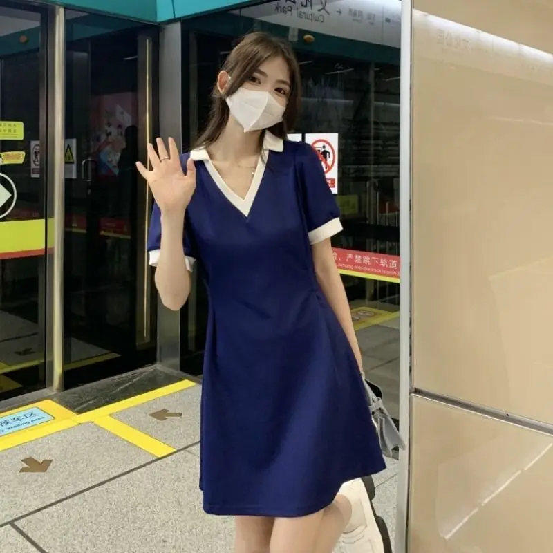 MOYISU Новое контрастное платье с v-образным вырезом и коротким рукавом для женщин, корейские тонкие женские платья 2023, летнее сексуальное Вечерние, Клубное женское платье на каждый день