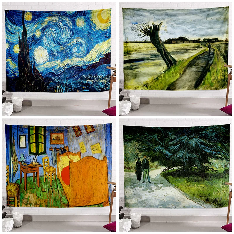 

Boho Decoration Home Decor Aesthetic Room Decor Tapestry Van Gogh Oil Painting Wall Cloth Background Cloth Decoration Mural
