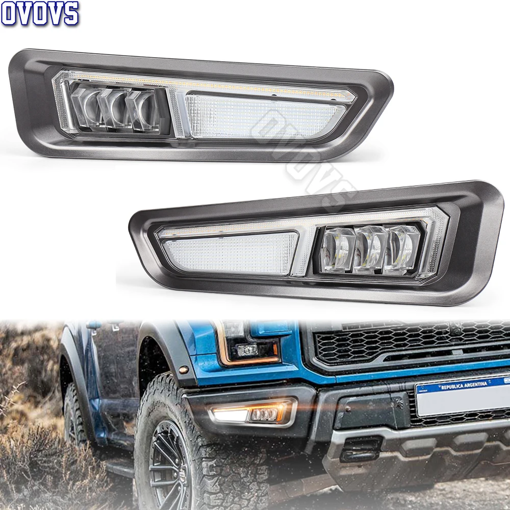 

Front Fog Lights with White LED Daytime Running Light Amber Sequential Turn Signals for for Ford-F150 Raptor 2017-2020
