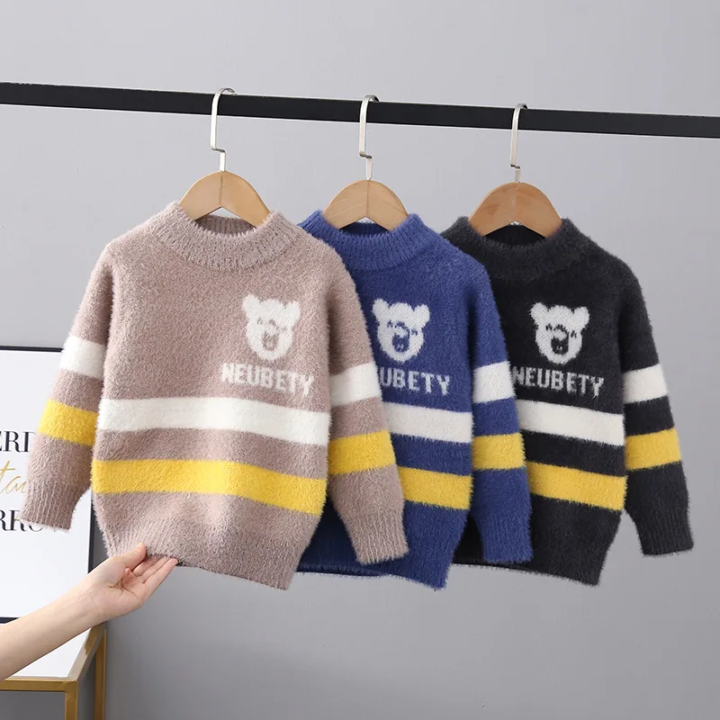 

Осенний Женский трикотажный свитер, Детский мягкий бархатный пуловер с буквенным принтом из норки, зимняя теплая одежда с длинным рукавом, ...