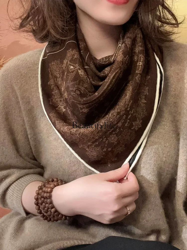 Высококачественный двусторонний гетерохромный шелковый шерстяной шарф женский