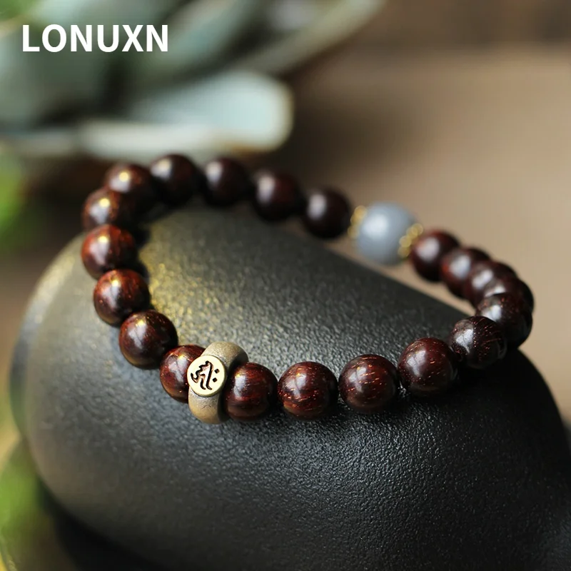 

High Quality 925 Silver Natural Wood Old Material Lobular Red Sandalwood Bracelets Buddha Beads Women Men Jade Lucky Jewelry