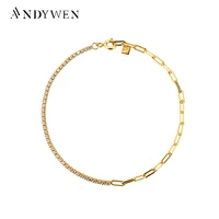 andywen 925 sterling silver splice geometric chains bracelet zircon gold rock punk horoscope european fashion party fine jewelry