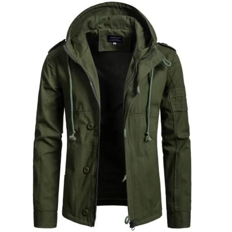 Мужской Тактический тренчкот с капюшоном черный повседневный большого размера