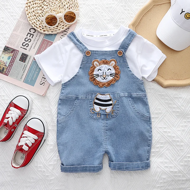 

New Children Clothing Summer Baby Boys Girls Cartoon O-Neck T Shirt Overalls Bib Pants 2Pcs/sets Infant Kids Toddler Tracksuits