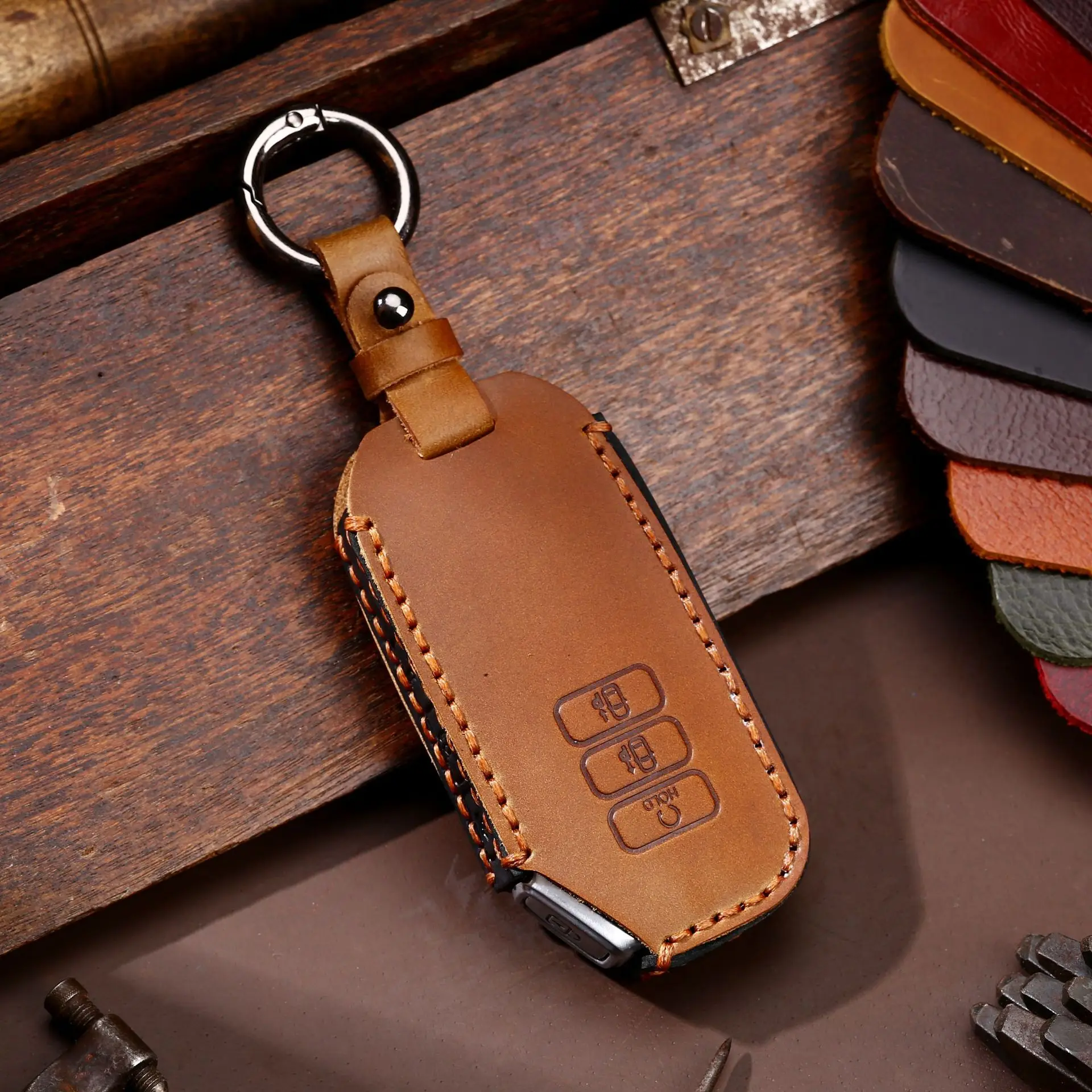 

Genuine Leather Car Key Case Fob Cover Key Bag Shell for KIA Seltos Sportage R Stinger Sorento Cerato K5 20- 2021