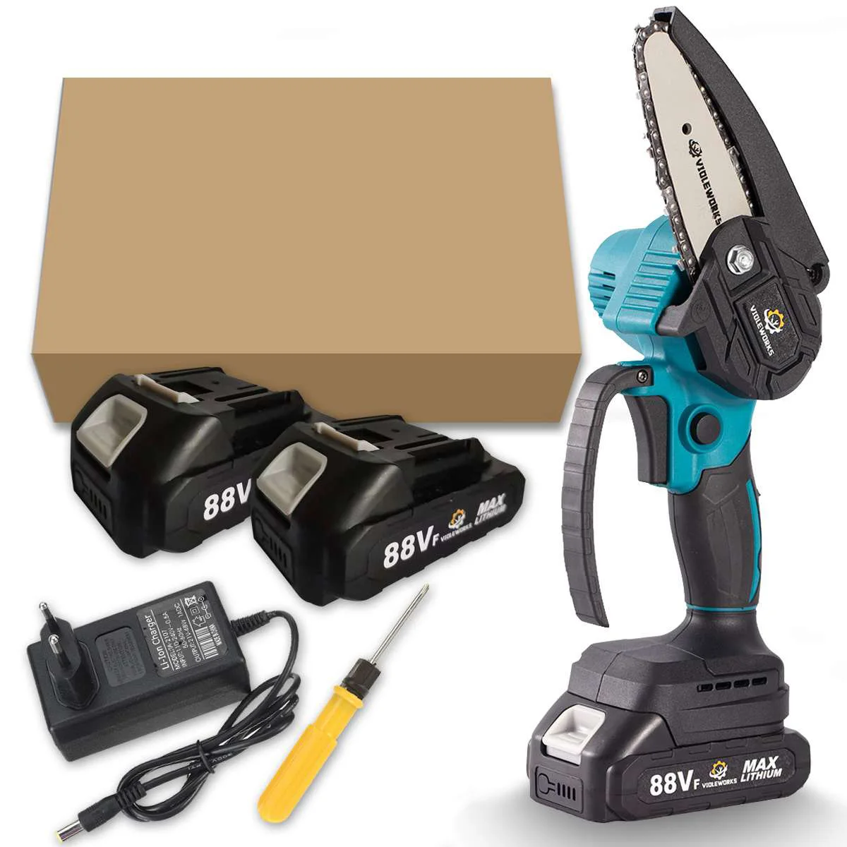 

4 Inch 1200W 88V Mini Electric Chain Saw With Battery Indicator Rechargeable Woodworking Tool For Makita 18V Battery EU Plug