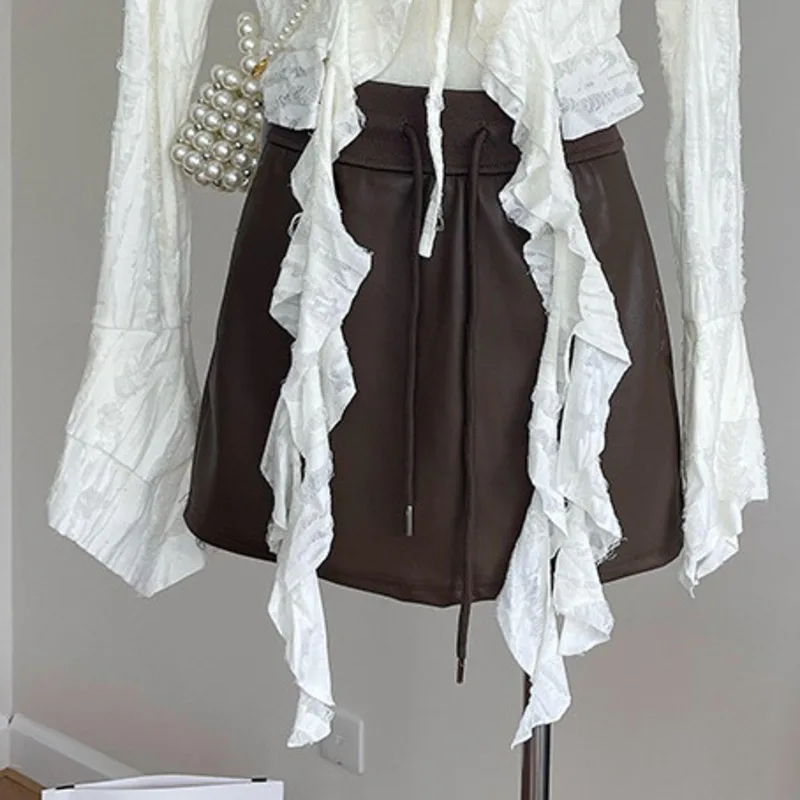 Новая винтажная ажурная блузка с длинными рукавами и рюшами облегающая узкая