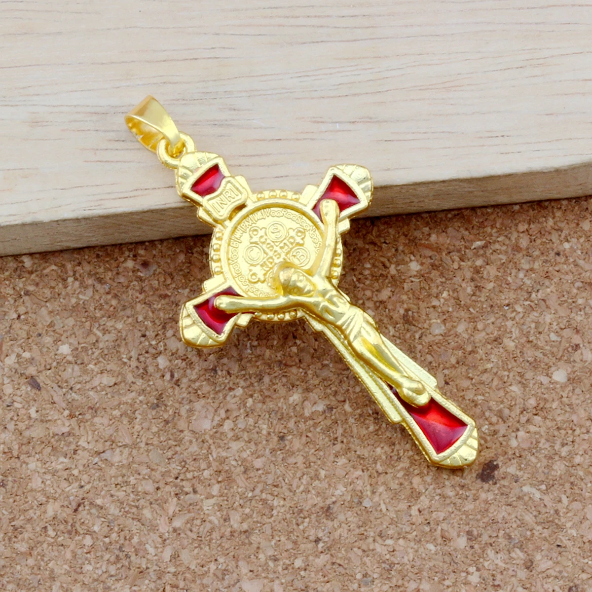 

2Pcs Red Enamel Saint Benedict Medal Crucifixion Cross Religion Charm Pendants For Jewelry Making Necklace Findings 28.5x56.2mm