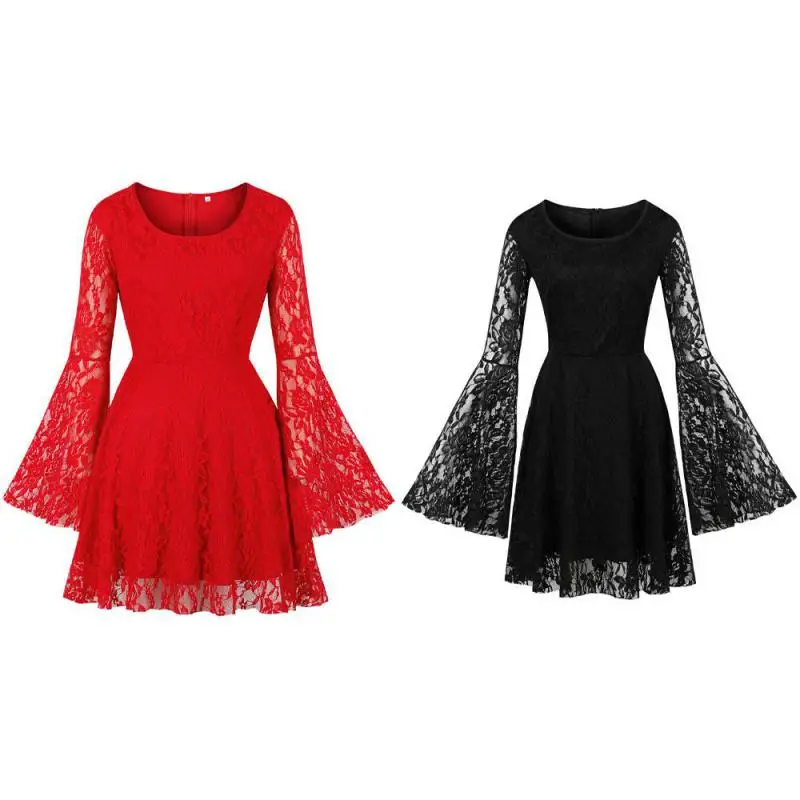 

Women Sexy Lace Halloween Goth Punk Dress Long Flare Dress Jurk Vintage Retro Victorian Steampunk Gothic Black Mini Party Dress