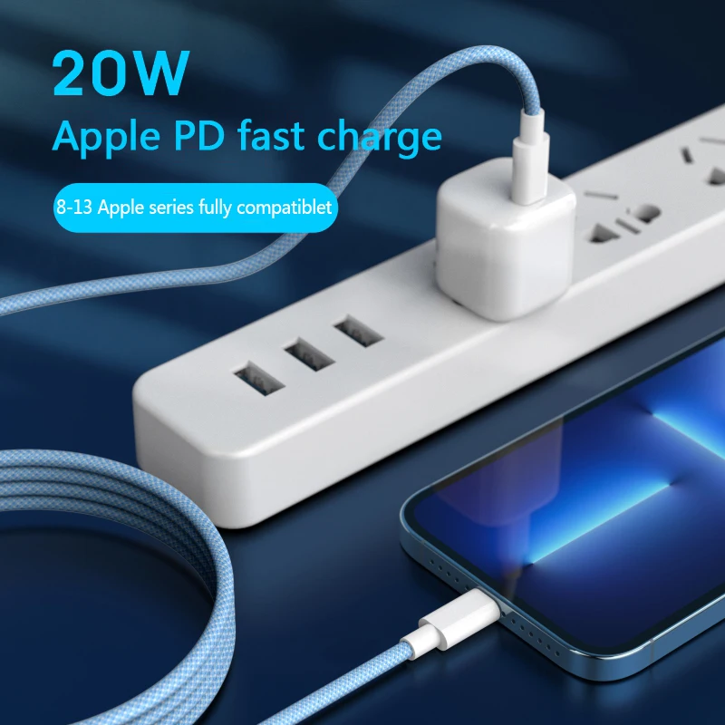 Фото PD 20W USB Cable For iPhone 14 13 12 Pro Max 11 iPad Mini Braid Type C Fast Charging USB C Data Wire Cord 0.3M 1M 1.5M 2M №2