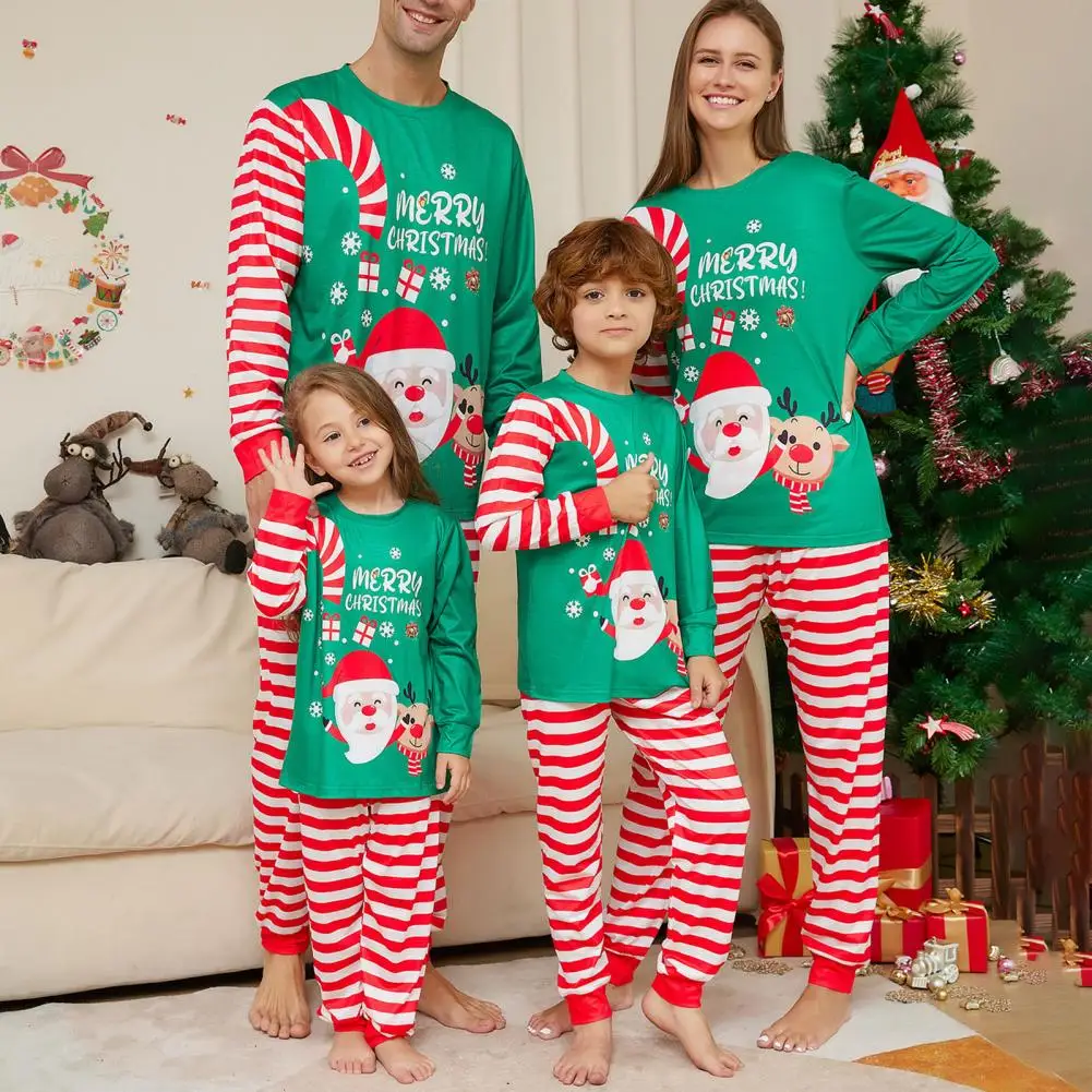 

Christmas Pajamas Set Round Neck Long Sleeve Washable Quick Drying Cartoon Print Xmas Family Loungewear Sleepwear