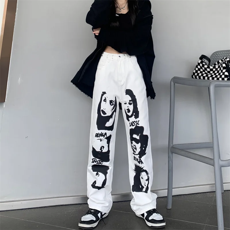 

Джинсы с высокой талией для женщин и мужчин, винтажная уличная одежда, европейские и американские джинсы-багги, Свободные повседневные брюк...