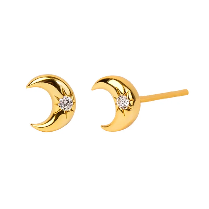 

ITSMOS 925 Sterling Silver Zircon Sun Ear Studs Simple Moon Piercing Earrings Female Second Hole Stud For Women