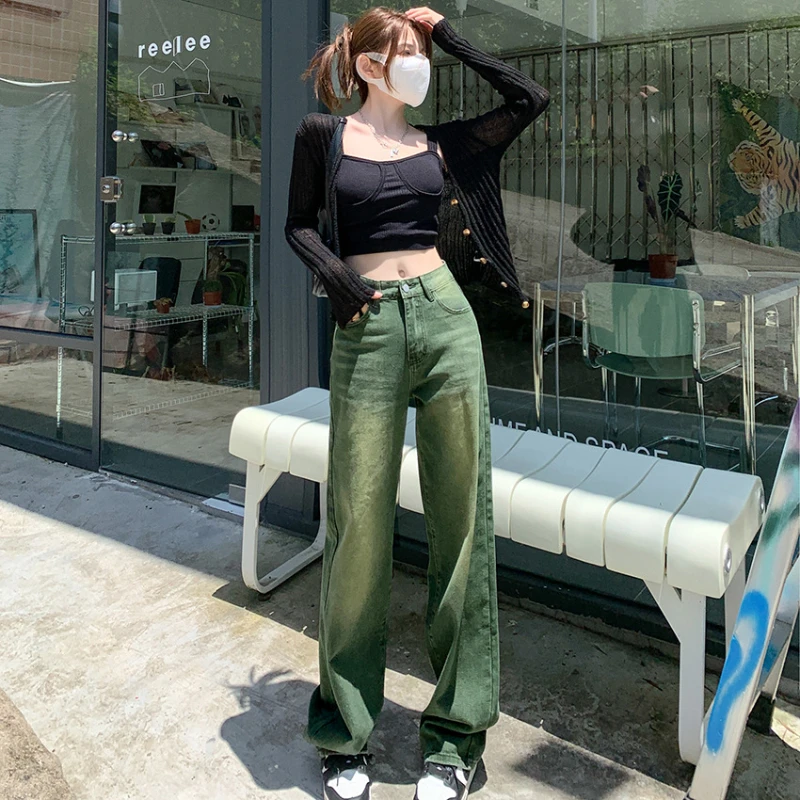 

New Woman Jeans High Waist Straight Tube Fashion Korean Style Woman Jean Slim Loose Sag Fashion Casual Wide Leg Lady Floor Pants