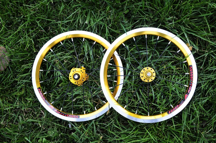 Litepro K-Fun 14 Inch V Brake Bicycle Wheel Set 9T 10T 4 Bearing Hubs Ultralight   DIY Road Folding Bike Gold