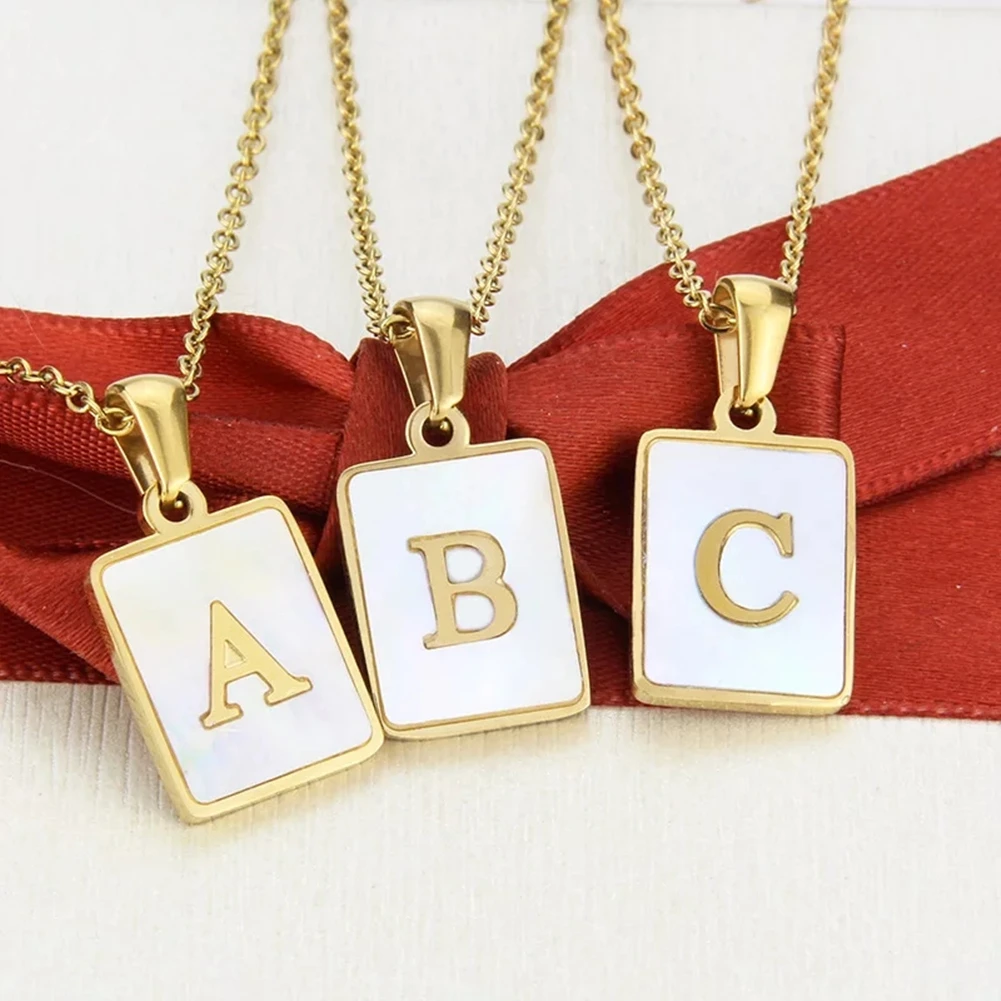 Amvie A-Z 26 кулон &quotинициалы" буквы ожерелье для женщин в виде ракушки квадратный