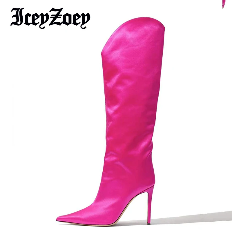 

Женские длинные сапоги IceyZoey, черные сапоги на высоком каблуке-шпильке, до колена, размеры 34-43, 2022