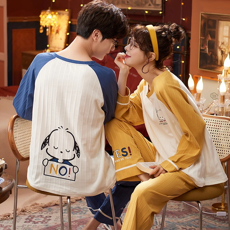 CAIYIER 2022 Cotton Winter Couple Pajamas Set Grid Print Mens Womens Nightwear Leisure Lovers Sweet Sleepwear Suit Soft Homewear