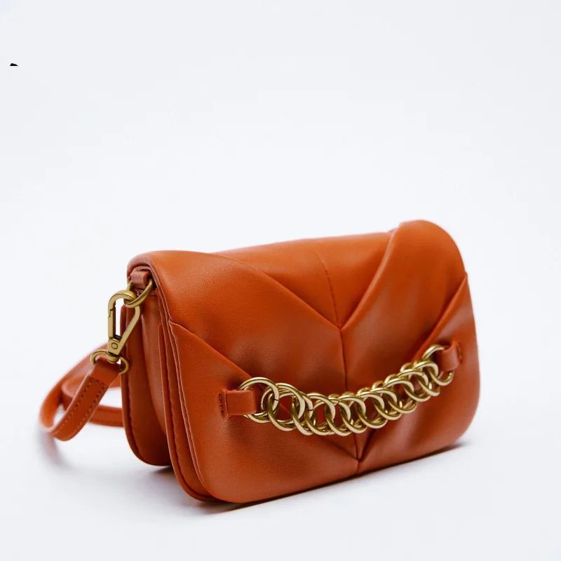 2022 New Designer Pleated Soft Pu Leather Shoulder Bag Simple Gold Chain Crossbody Bags for Women Female Square Messenger Bag