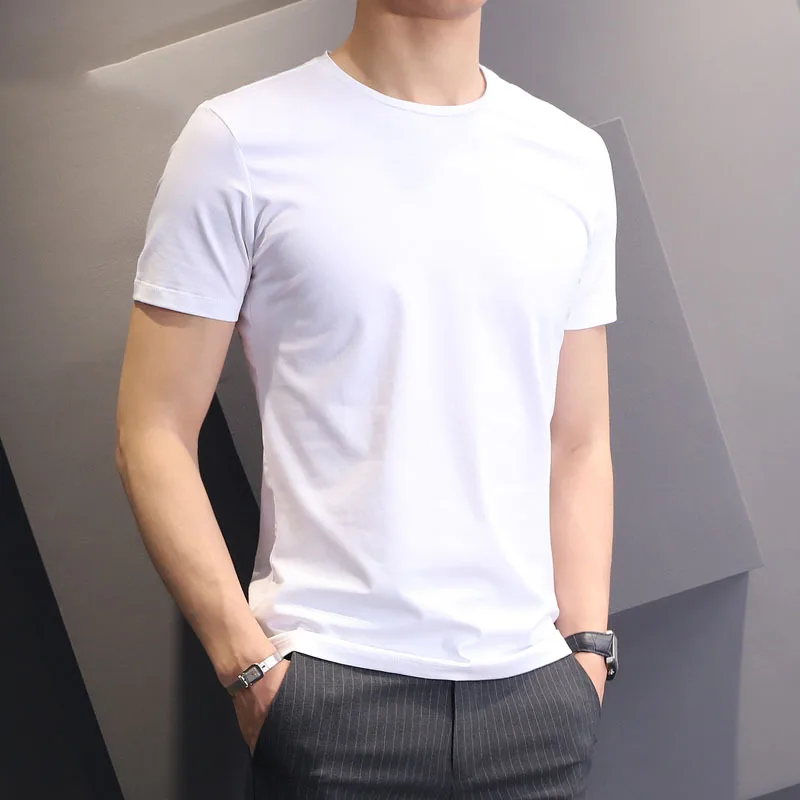 

2022 Summer Solid Men's Short sleeve T-shirt round collar half sleeve White men's base