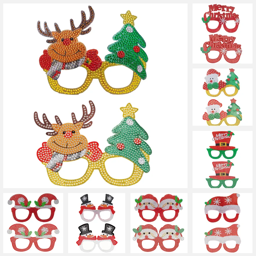 

DIY Diamond Painting Glasses Christmas Glasses Santa Claus Snowman Xmas Tree Elk Diamond Embroidery Glasses Party Photo Props