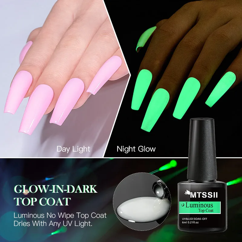 Mtssii Luminous Gel Top Coat Semi Permanent Glow In Dark Fluorescent Soak Off UV LED Color Gel Nail Varnish Nails for Manicure