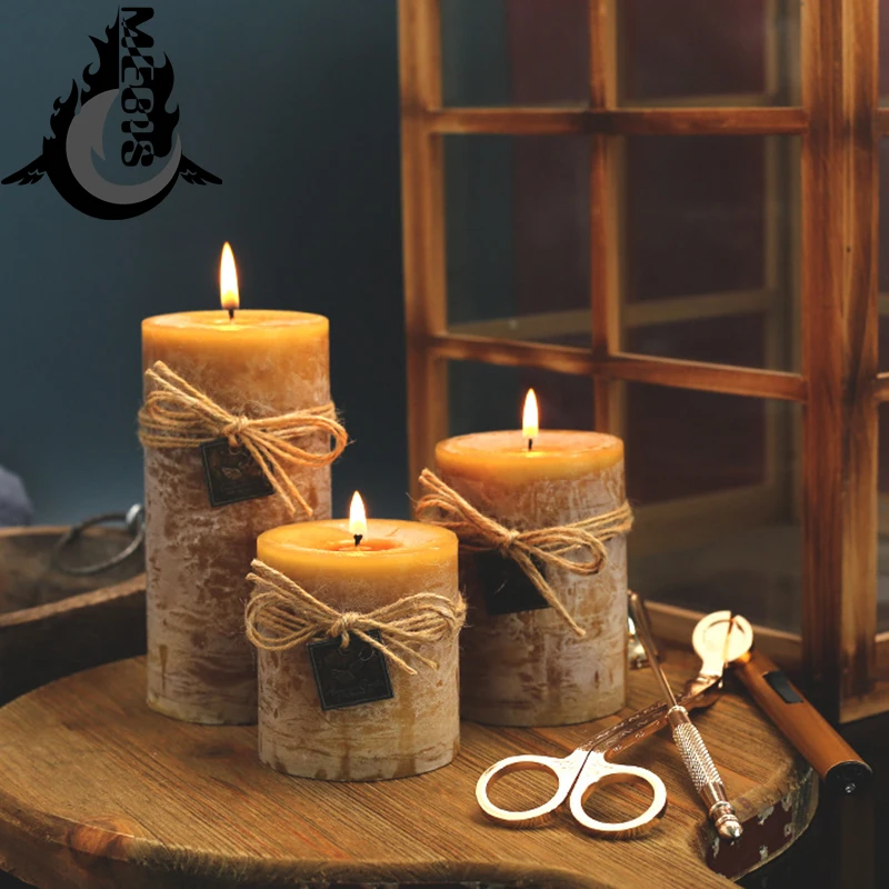

Gift Retro Scented Candles Large Pillar Candles For Home Decorative Green Brown Smokeless Arom Candles