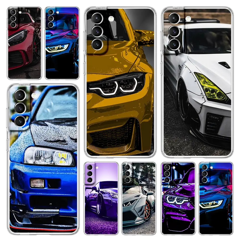 

Blue Red JDM Sport Car Phone Case For Samsung Galaxy S23 Ultra S22 5G S20 S21 FE 5G S10E S9 S8 S10 Plus Silicone Clear Cover