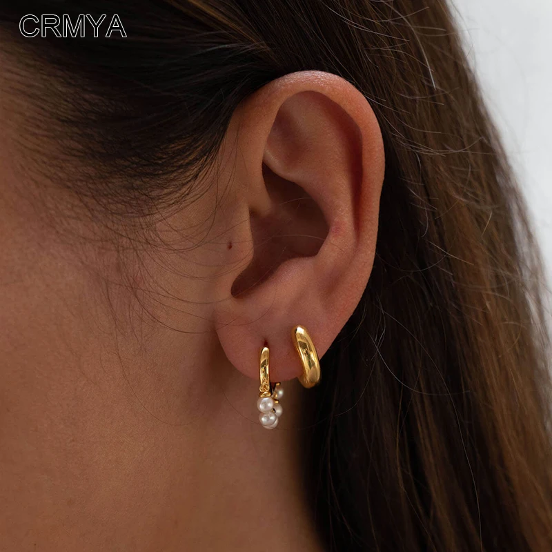 

CRMYA Copper Gold Plated Drop Earrings for Women Fashion Piercing Imitation Pearl Dangle Earrings 2023 Women Jewelry Wholesale