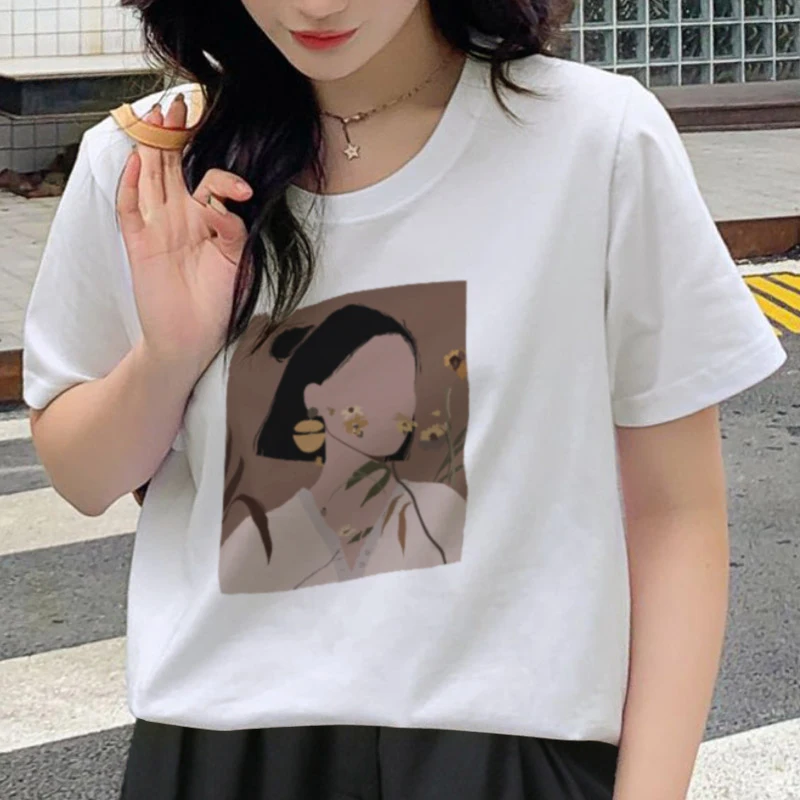 

YJ23 Summer Women Kawaii T Shirts Streetwear Cute Top Tees Funny Print Short Sleeve O-neck Aesthetic Graphic T Shirts Women