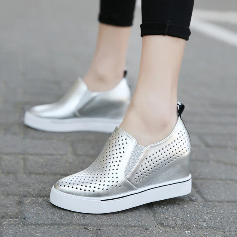 

Casual Shoes Women Fashion Platform Shoes Women White Mesh Breathable Sneakers Women Black Heightening Shoes Student