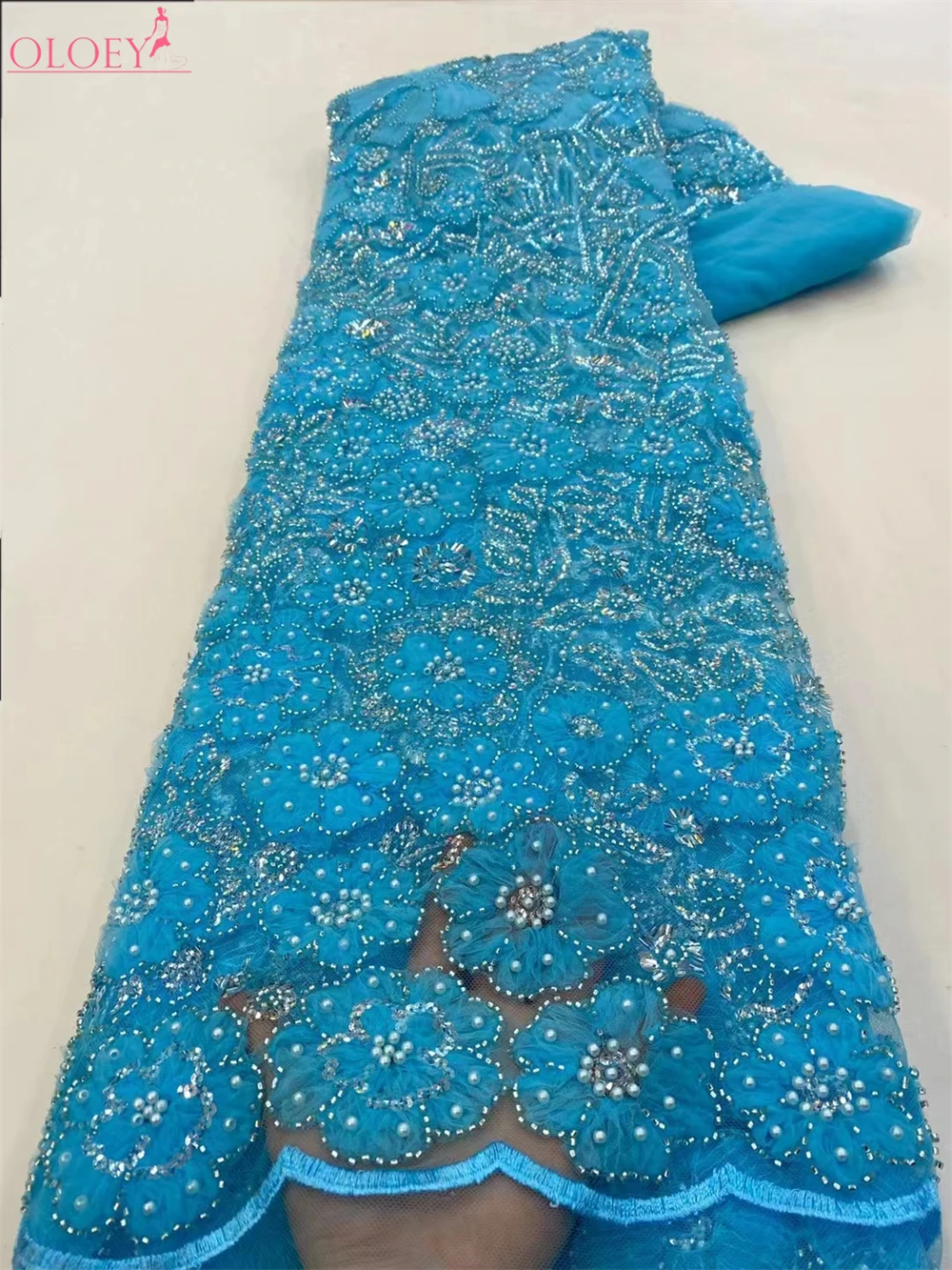 

Fashion French Mesh Floral Embroidery Beaded Lace Fabric With Sequins African Nigerian Fabric For Wedding Dress