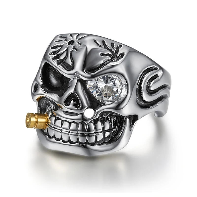 

Vintage Classic Pipe Skeleton Head Men's Ring Stainless Steel Punk Hip Hop Jewelry