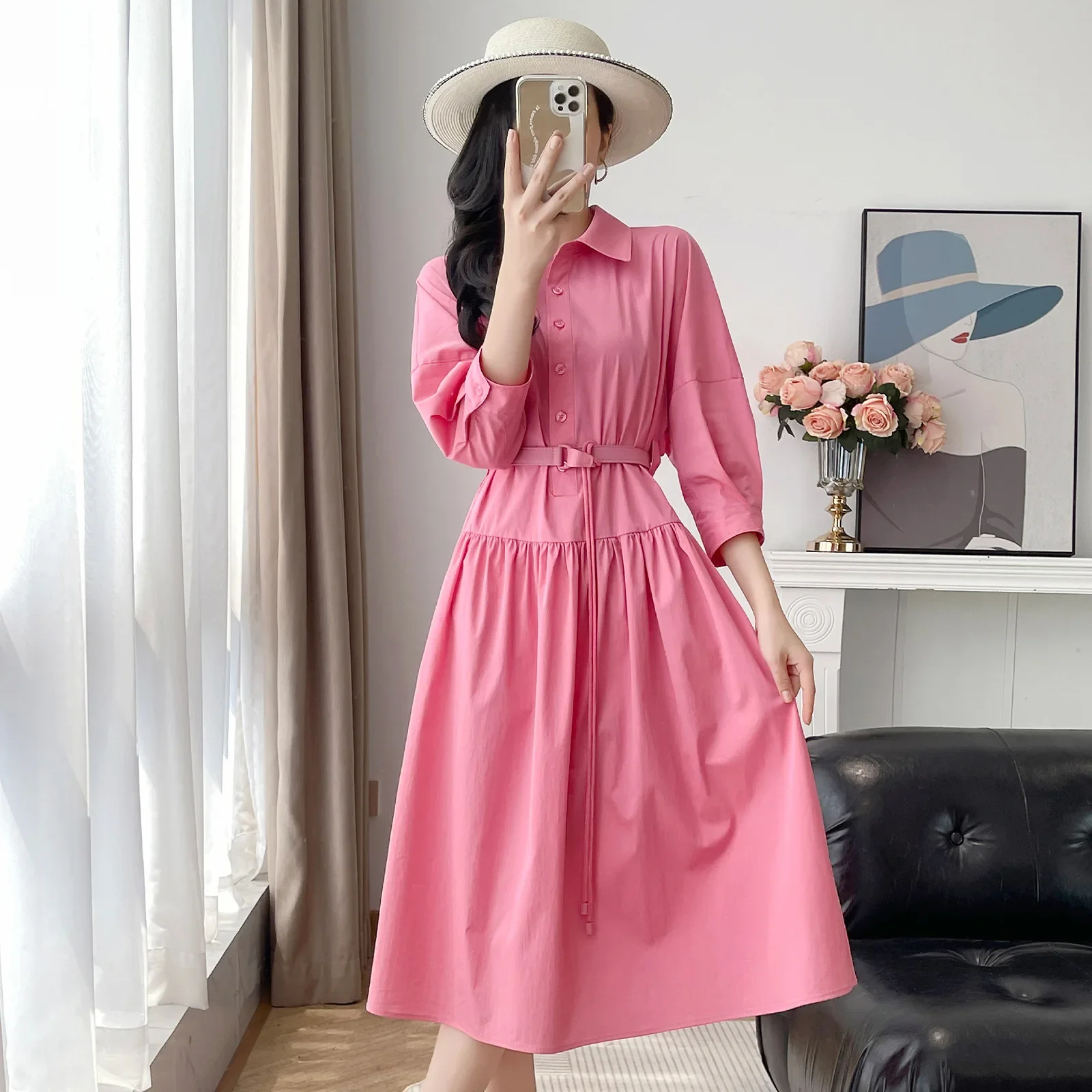 Nanfu высококачественное платье с длинными рукавами и талией для поездок на работу